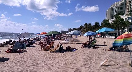 Fun in the sun – the gay section of Fort Lauderdale Beach is within walking distance of both upscale high-rise hotels and clothing-optional gay resorts. Photo: Andrew Collins